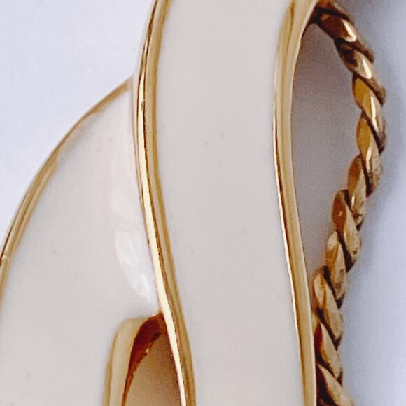 Vintage Signed Monet Necklace Modernist Cream Enamel Gold Tone 1980s - Picture 13 of 13